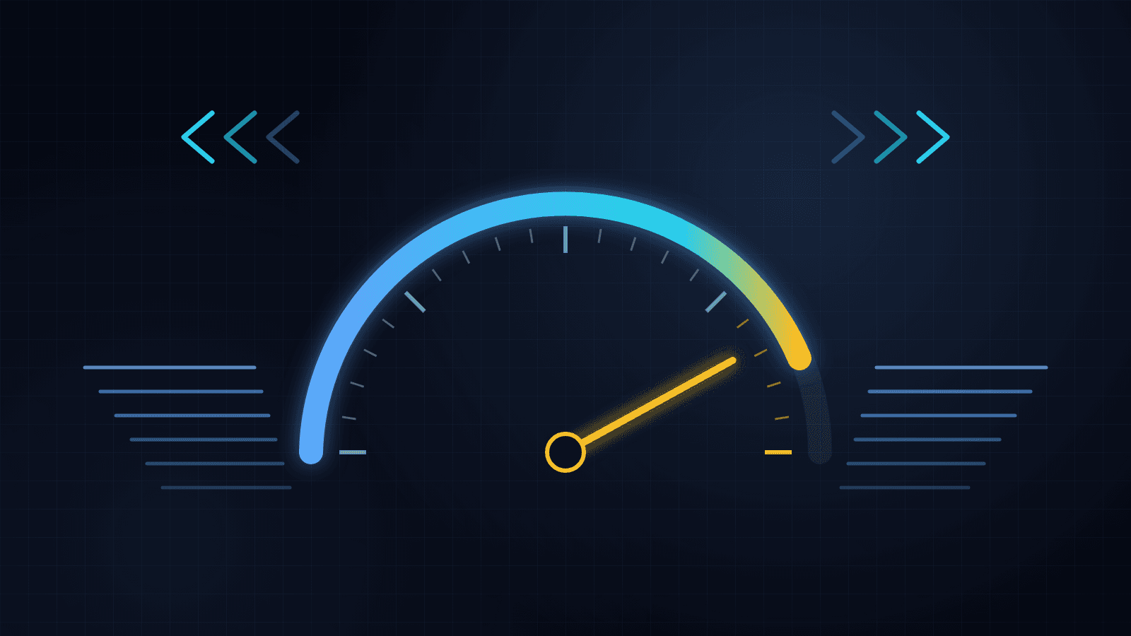 A speed gauge with its needle near the top of the dial
